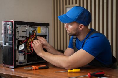 Computer Repair Technician Inspecting Hardware